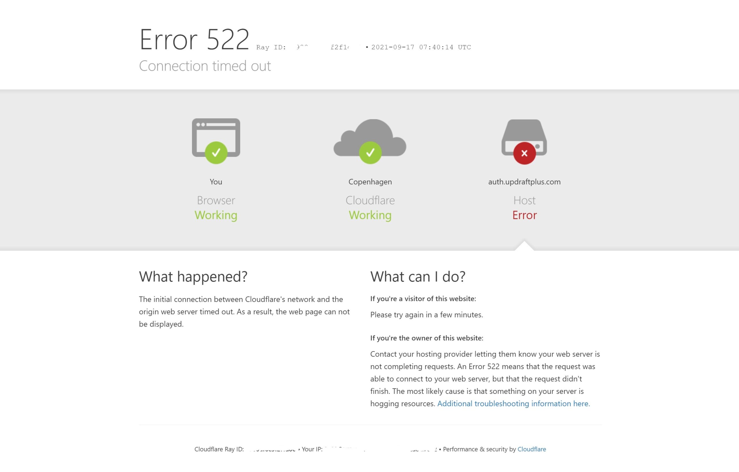 Error message from Cloudflare